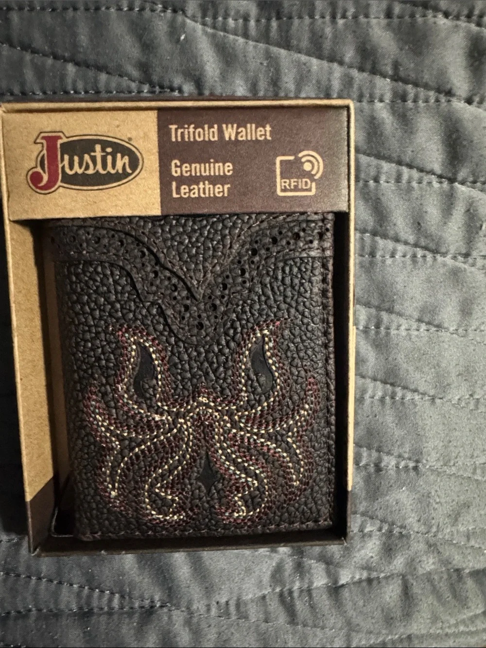 Justin Boots Dark Brown Embossed Leather Trifold Wallet